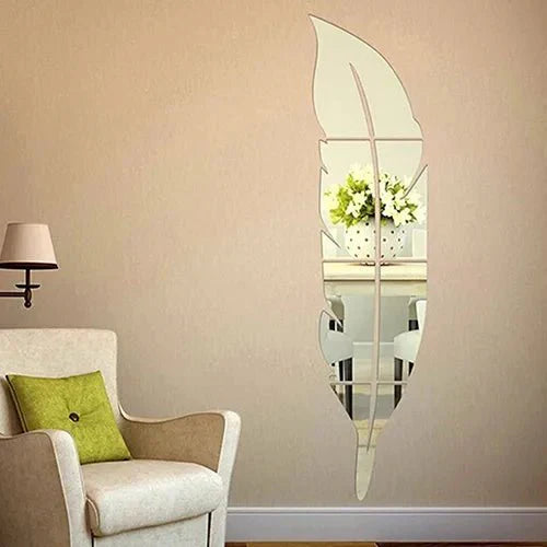 Modern Removable Feather DIY Acrylic Mirror Wall Sticker Home Room Decoration.