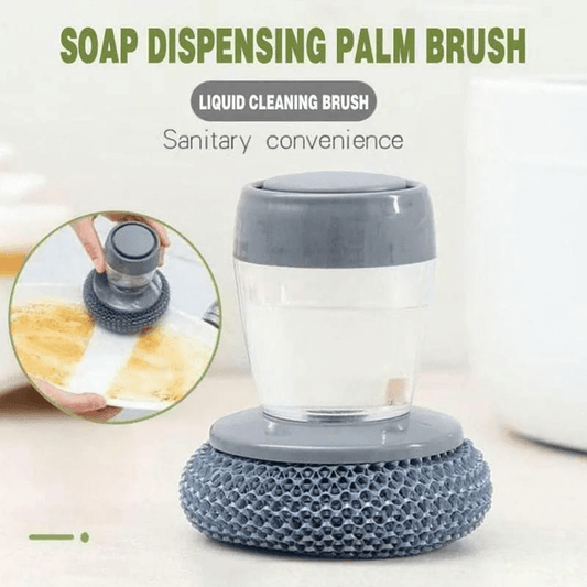 Kitchen Soap Dispensing Palm Brush with Scrubber and Soap Dispenser for Easy Cleaning