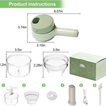 4 in 1 Handheld Electric Vegetable Cutter, USB Rechargeable Vegetable Cutter Slicer