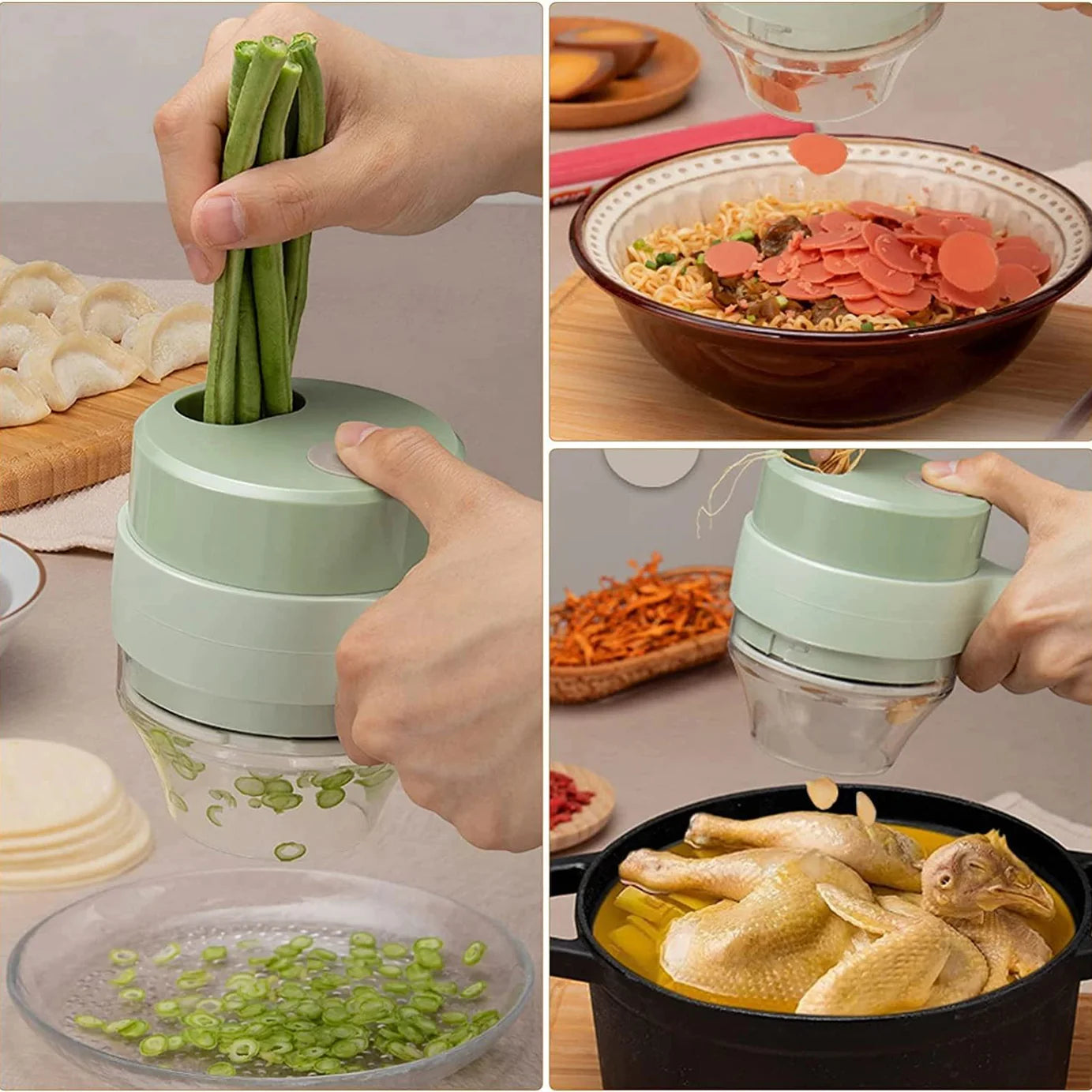 4 in 1 Handheld Electric Vegetable Cutter, USB Rechargeable Vegetable Cutter Slicer