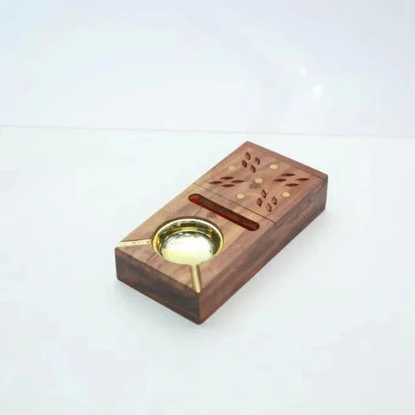 Wooden Ashtray, Ashtray With Ciggrette Box, Creative Ashtray With Brass Work.