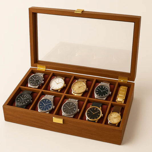 10 Watches – Golden Hinge – Glass Top