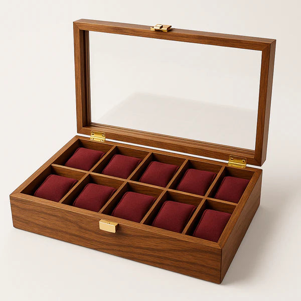 10 Watches – Golden Hinge – Glass Top