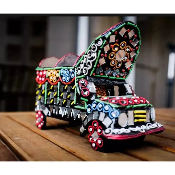 Miniature Mirrored Truck, Traditional Truck Home Decor, Glass Decorated Truck.