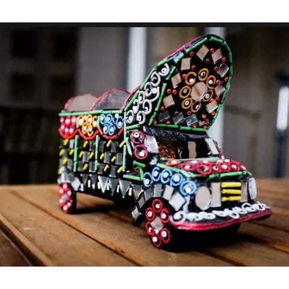 Miniature Mirrored Truck, Traditional Truck Home Decor, Glass Decorated Truck.
